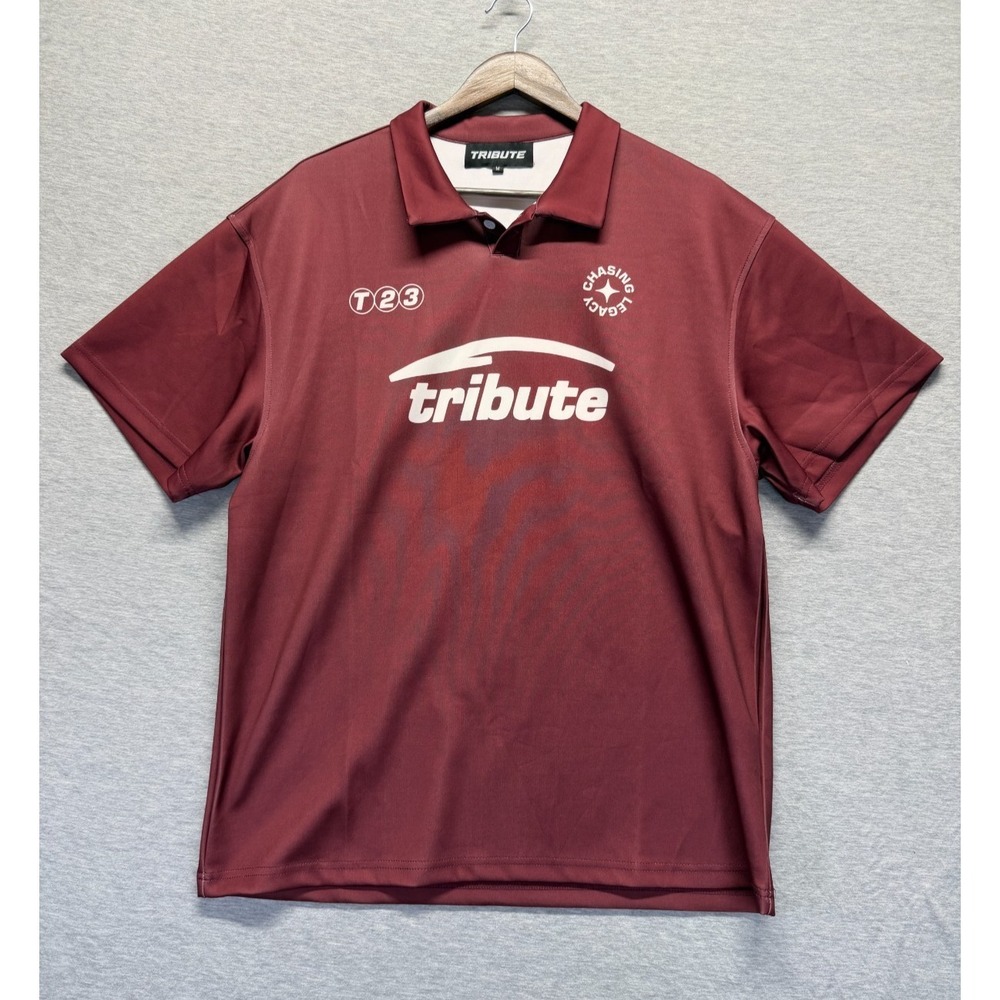 Tribute Polo Shirt Mens M Burgundy Logo Moisture Wicking Performance Golf Tennis